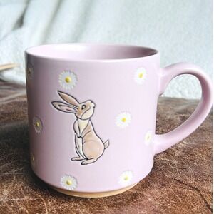 Eli + Ana Handmade Ceramic Mug Pink Bunny Rabbit Daisy Floral Spring Easter 2023